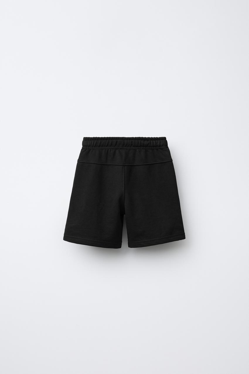 STRAIGHT FIT EMBOSSED TEXT TERRY SHORTS