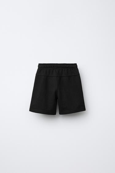 STRAIGHT FIT TEXTURED TEXT BERMUDA SHORTS - Black by Zara - Image 1