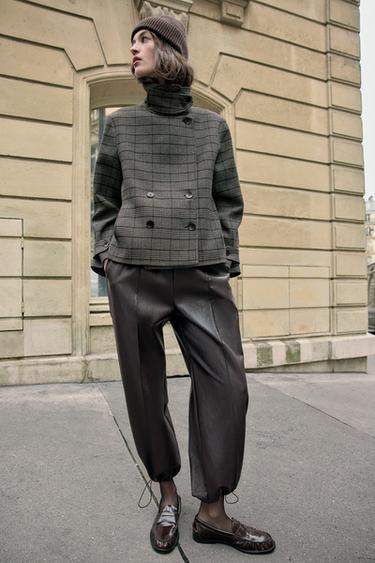 FAUX LEATHER TROUSERS - Dark brown by Zara