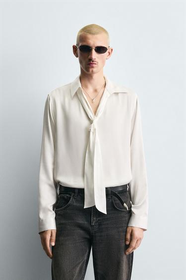 CAMISA FLUIDA LAZO - Blanco roto de Zara