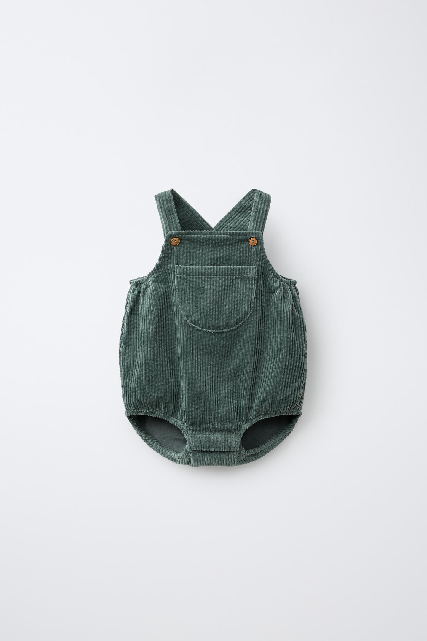 Детский комбинезон Zara Corduroy Pocket Overalls, цвет: Зелёный / Синий