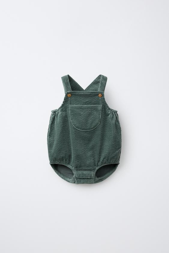 Zara Somotske pantalone na tregere sa džepom – zelena / plava – Slika 0