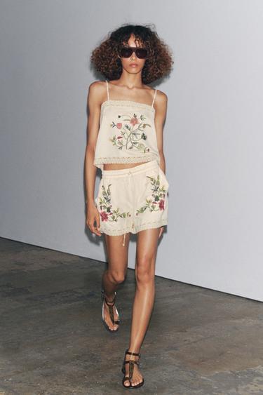 ZW COLLECTION EMBROIDERED BERMUDA SHORTS - Ecru by Zara