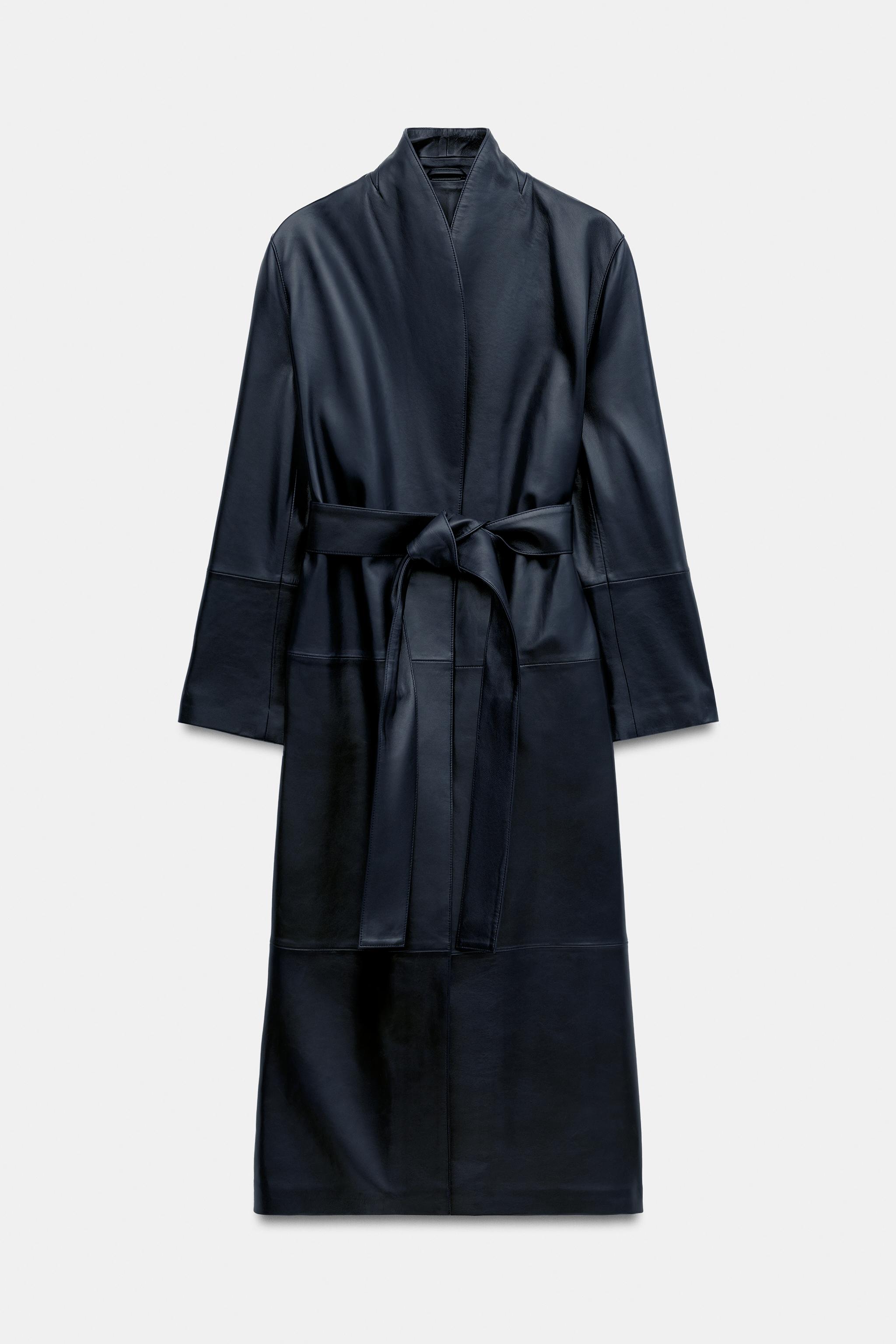 ZW COLLECTION 100% LEATHER BELTED LONG COAT