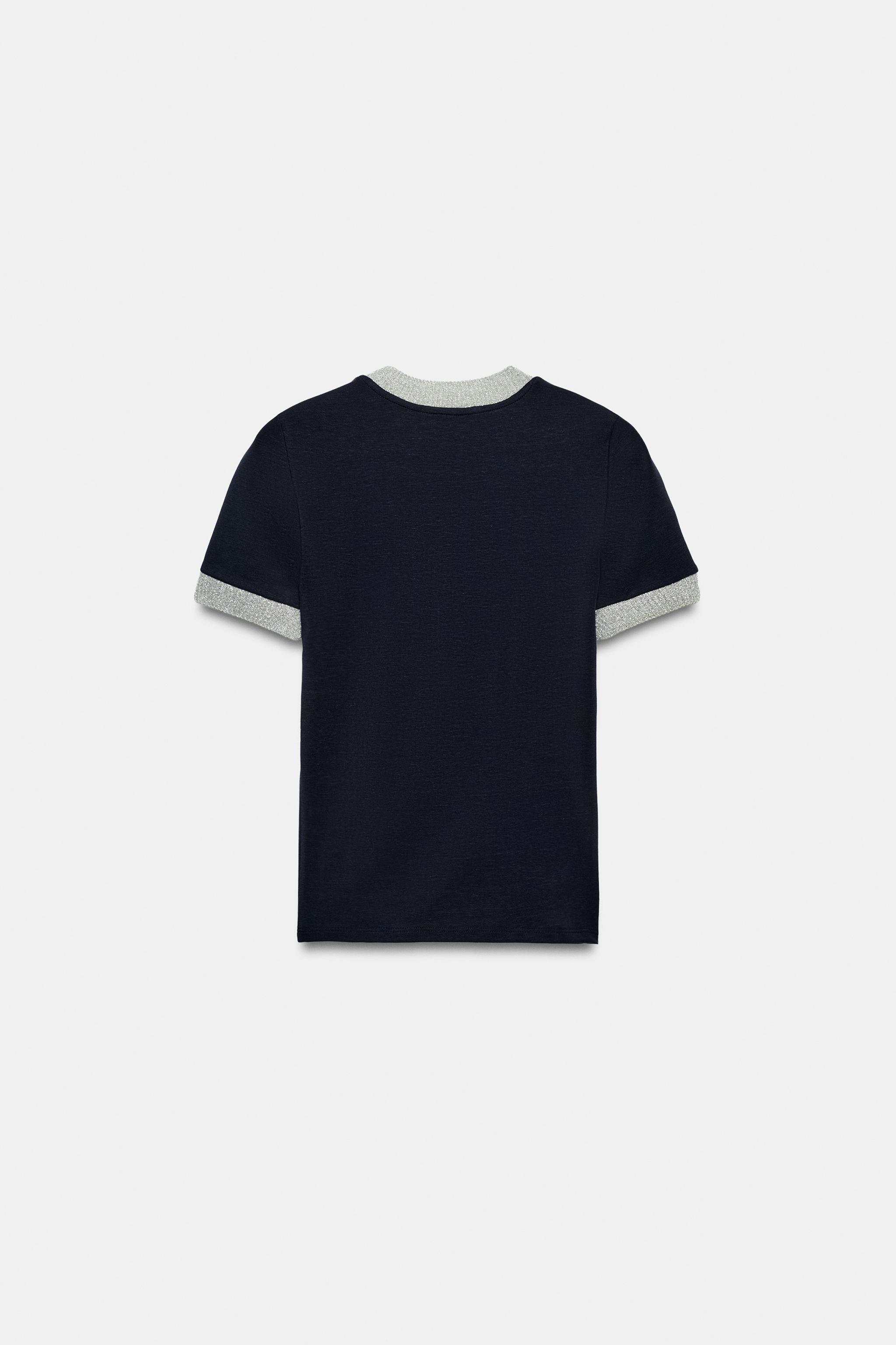 Zara KONTRAST FİTİLLİ T-SHIRT görsel 7