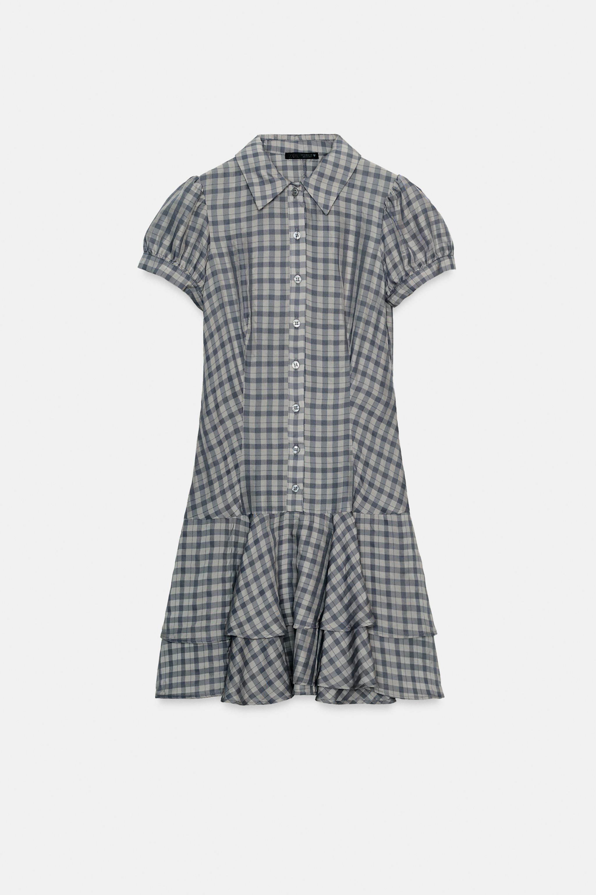 ROBE COURTE À CARREAUX ET VOLANTS