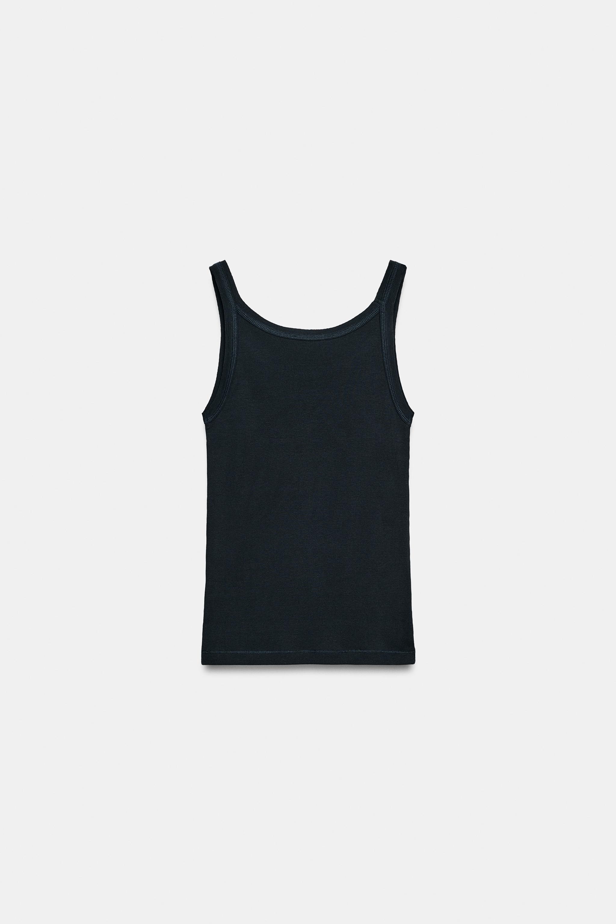 リブ編みコットンタンクトップ - ネイビーブルー | ZARA Japan / 日本