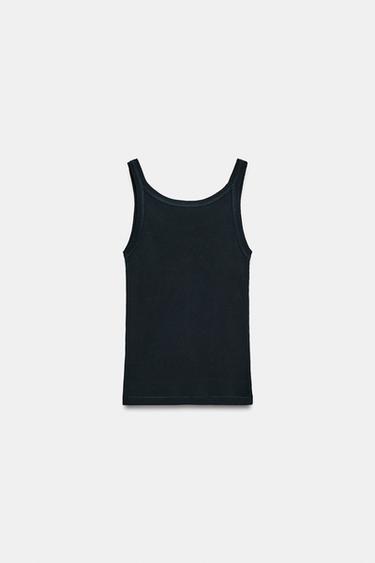 RIBBED COTTON VEST TOP - Navy blue by Zara - Image 3