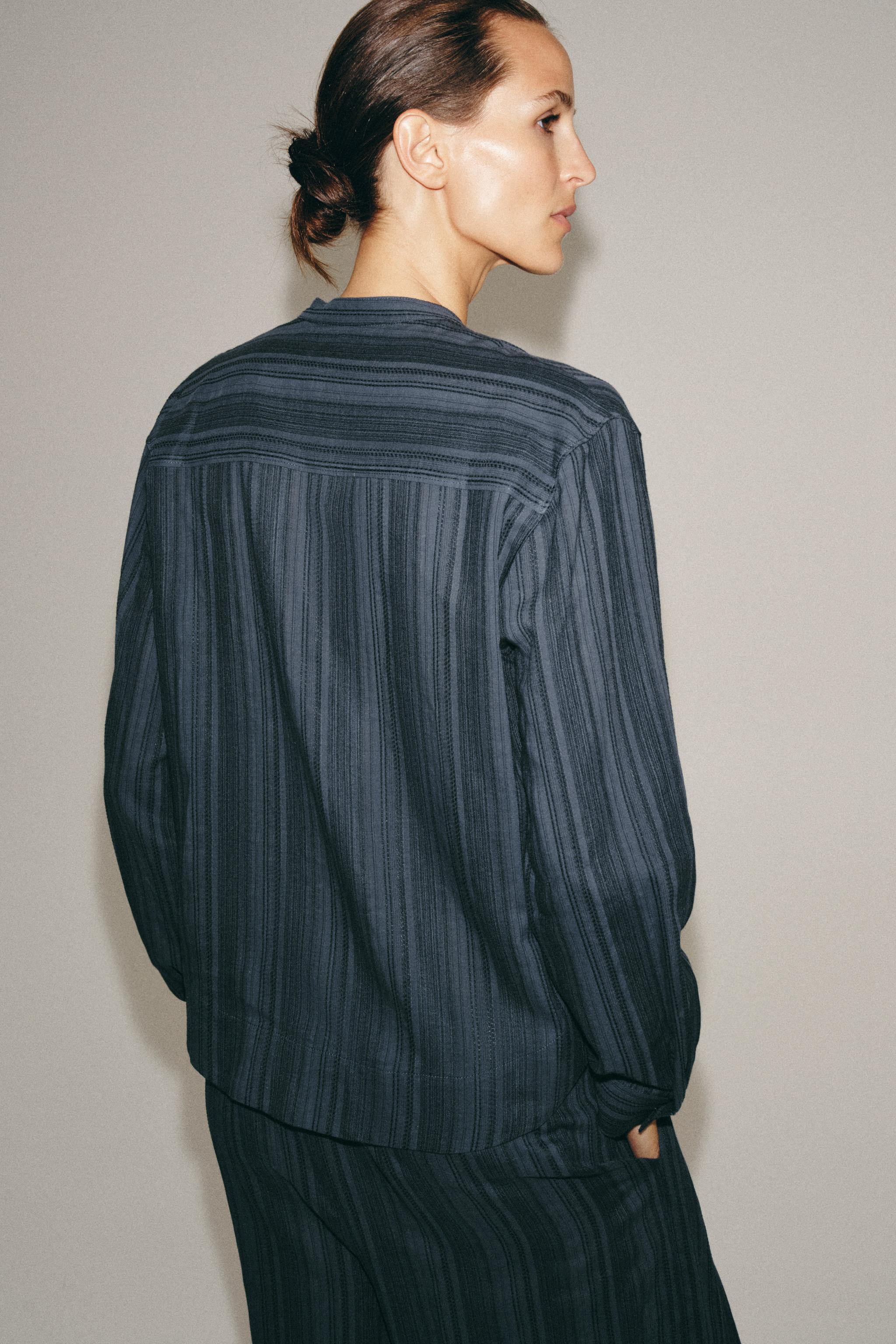 ZW COLLECTION STRIPED FROG FASTENING SHIRT - Indigo | ZARA United