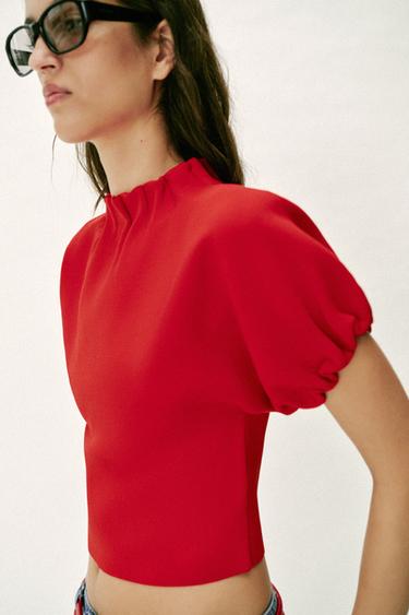 GATHERED KNIT TOP - Red by Zara