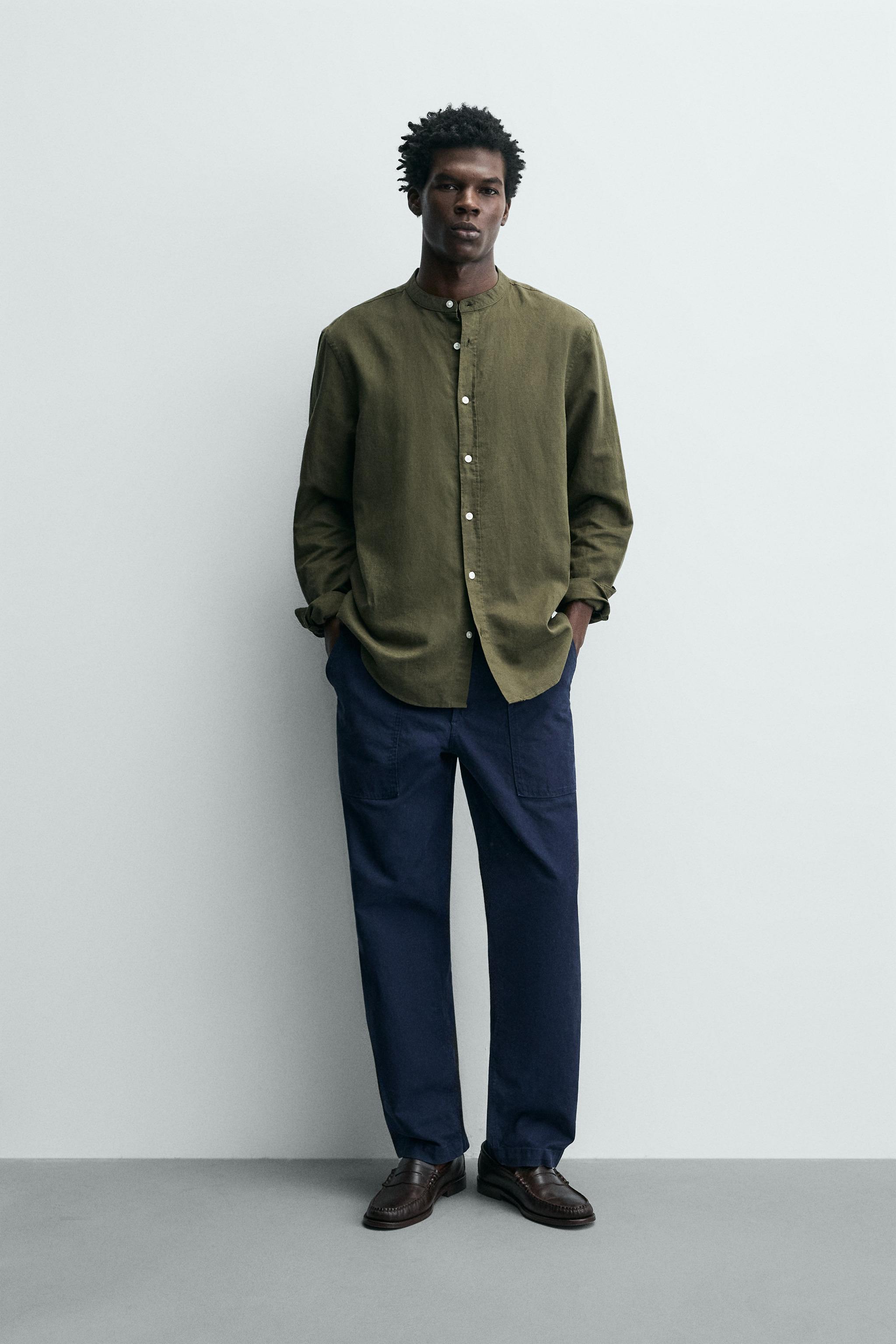 Zara - Linen - Cotton Shirt - Khaki - Xxl - Man Zara - Linen - Cotton Shirt - Khaki - Xxl - Man