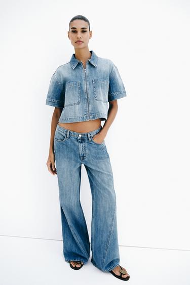 Zara Z1975 SHORT SLEEVE DENIM SHIRT - Mid-blue