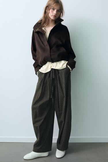 Zara PLAID PANTS WITH STRAPS - Brown / Green