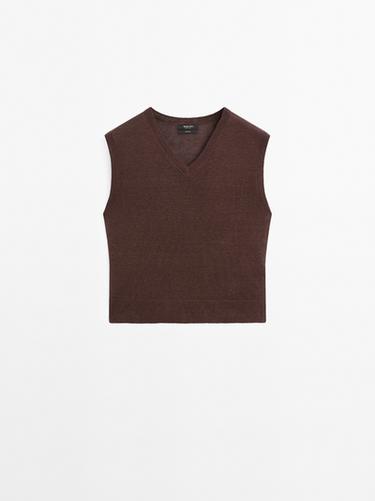 Zara 100% linen melange knit vest - Eggplant - Image 0