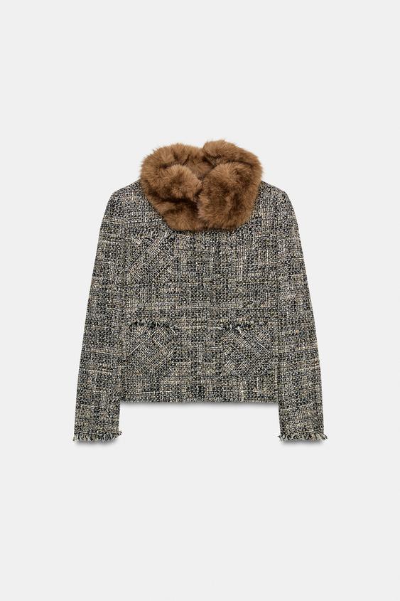 CHAQUETA ESTRUCTURA CUELLO PELO ZW COLLECTION - Negro / Arena de Zara - Imagen 0