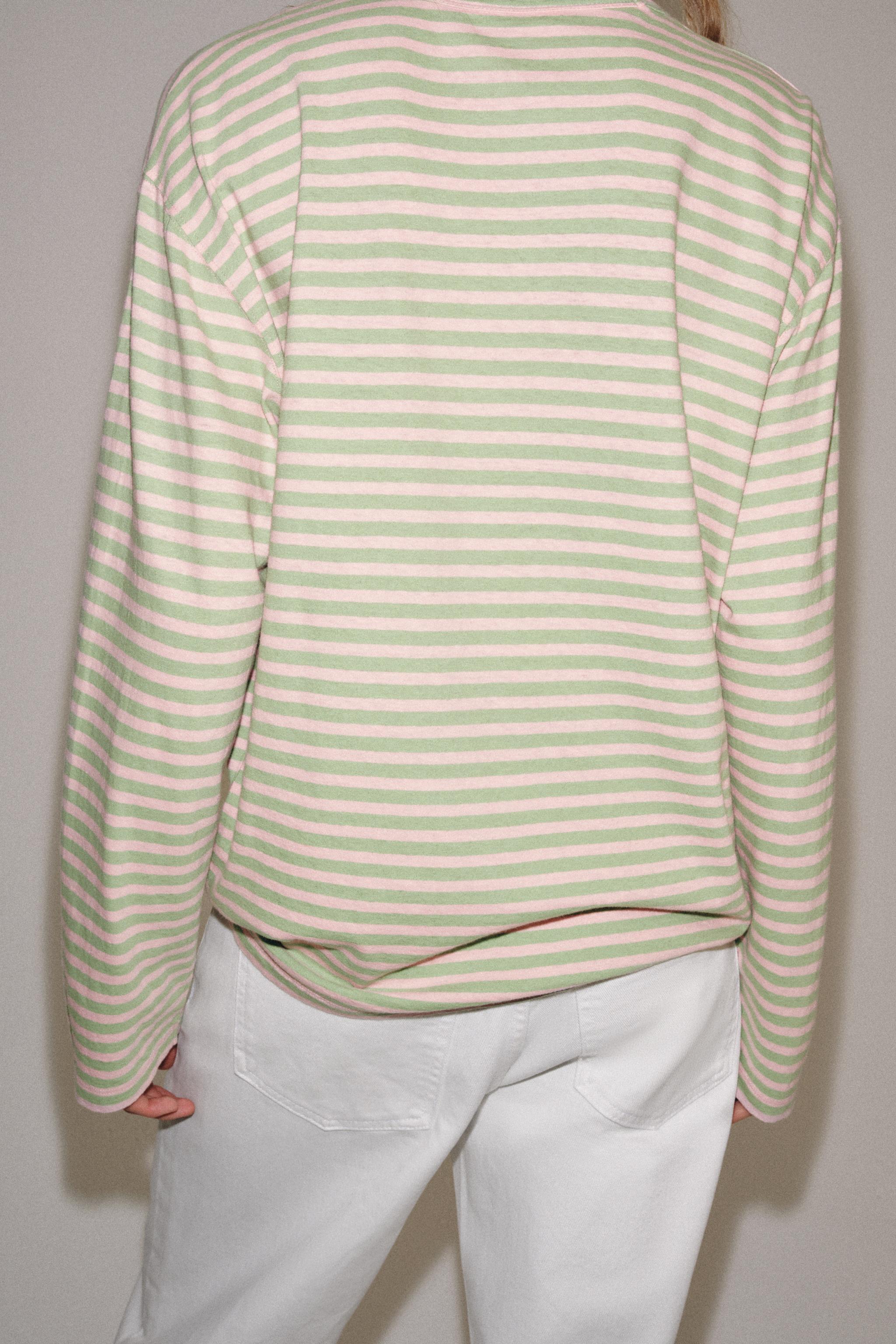 STRIPED COTTON AND LINEN T-SHIRT