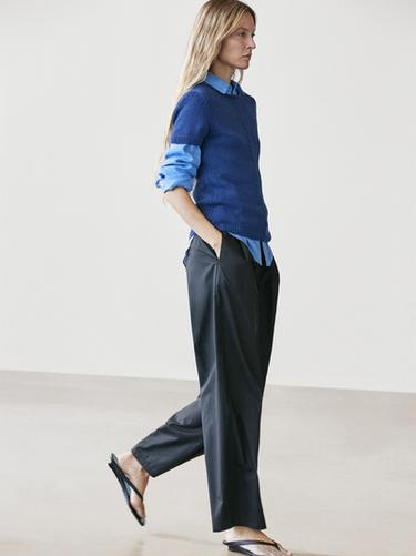 Zara Short sleeve knit cotton blend sweater - Bluish