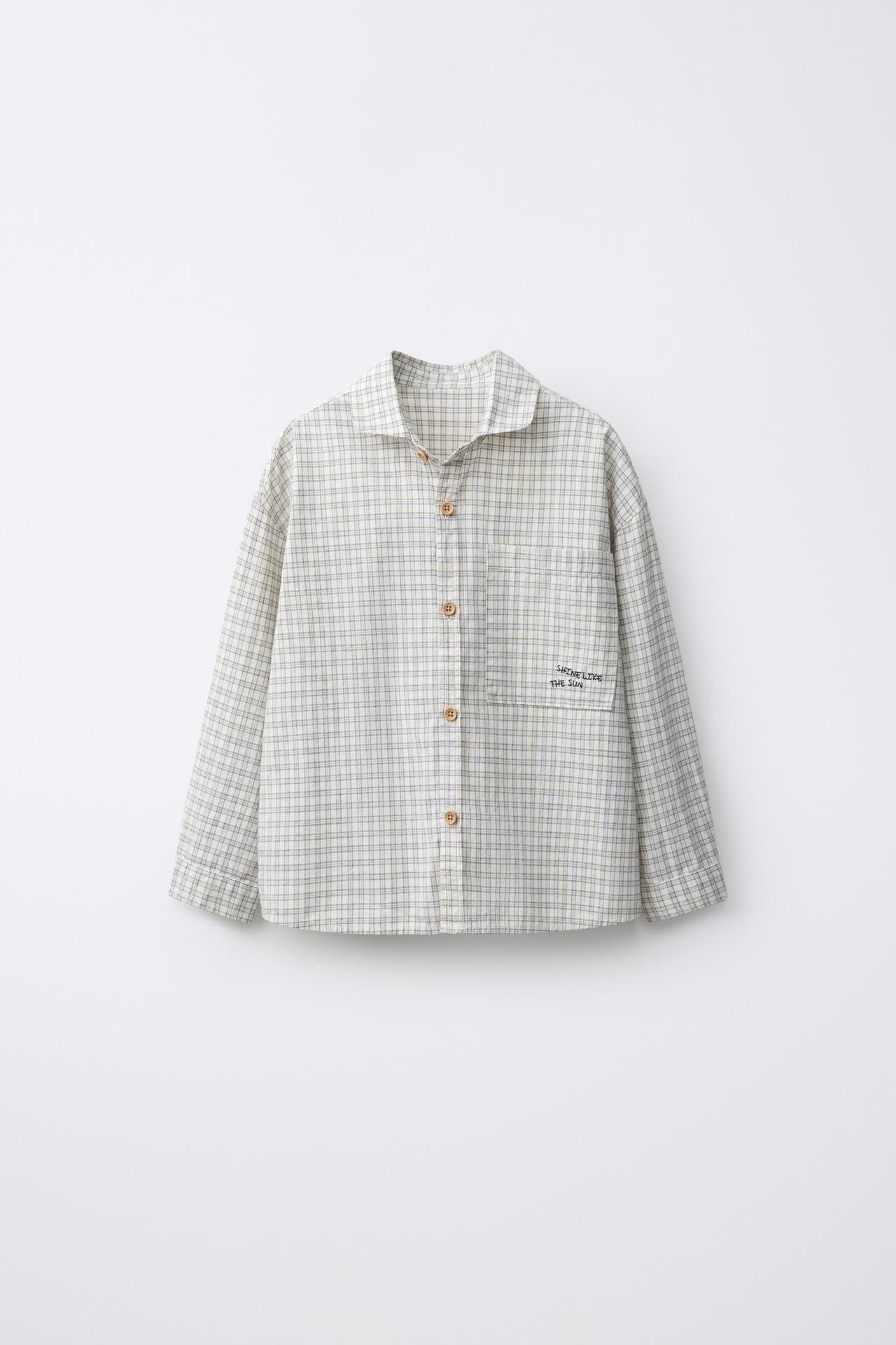 EMBROIDERED PLAID SHIRT — Light gray
