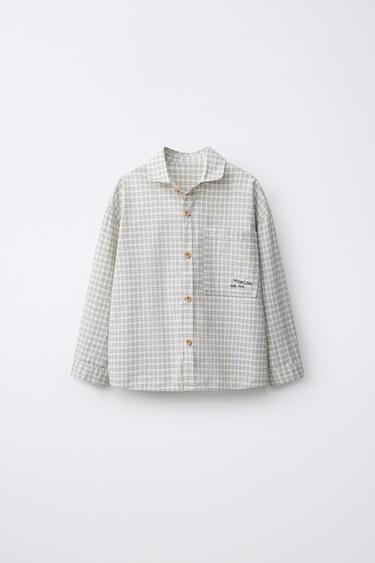 CHECK SHIRT WITH EMBROIDERY - Light grey by Zara - Image 0