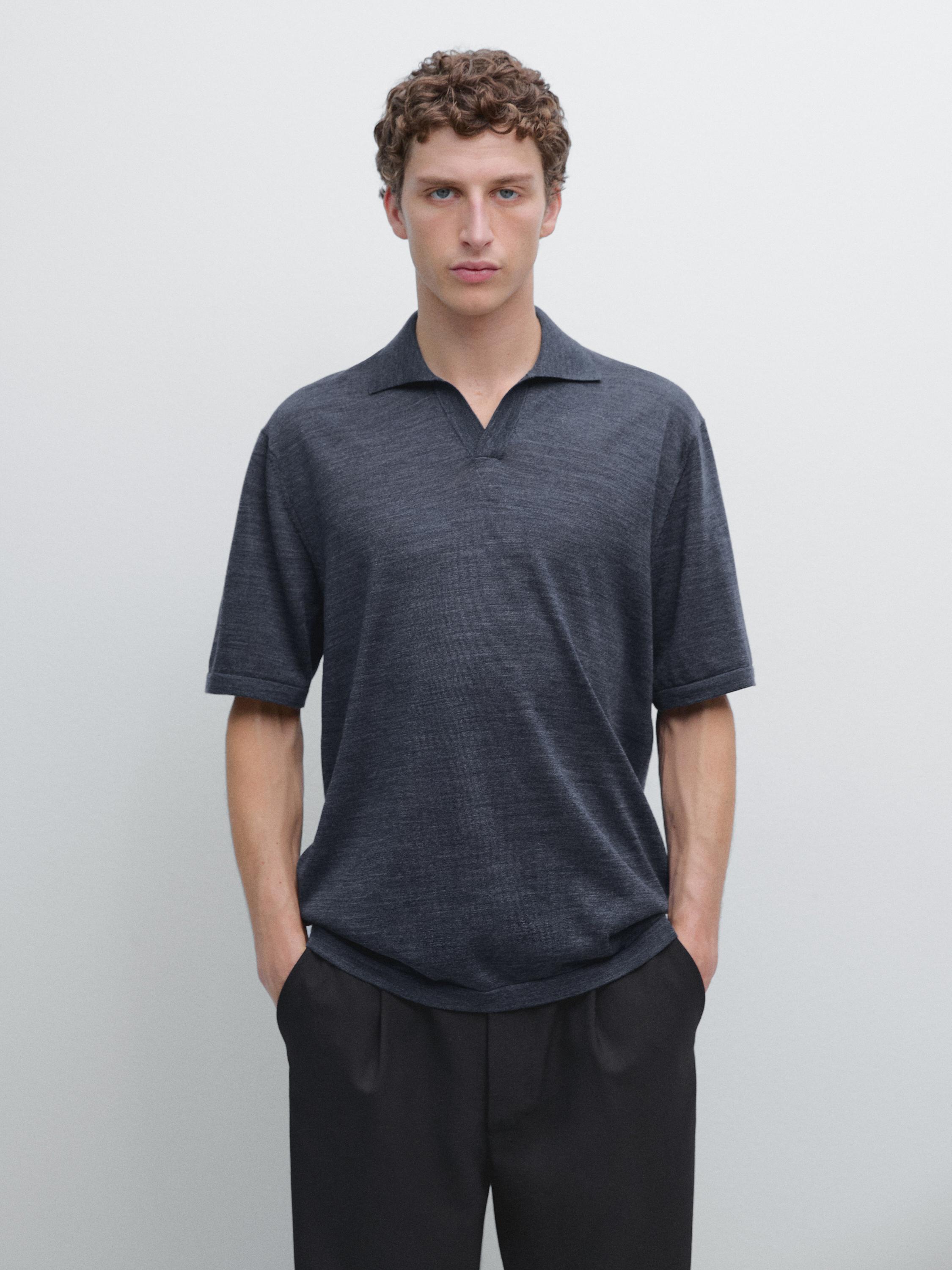Knit V-neck polo shirt — Electric blue