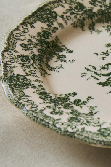 FLORAL EARTHENWARE DINNER PLATE - Dark olive by Zara - Image 5