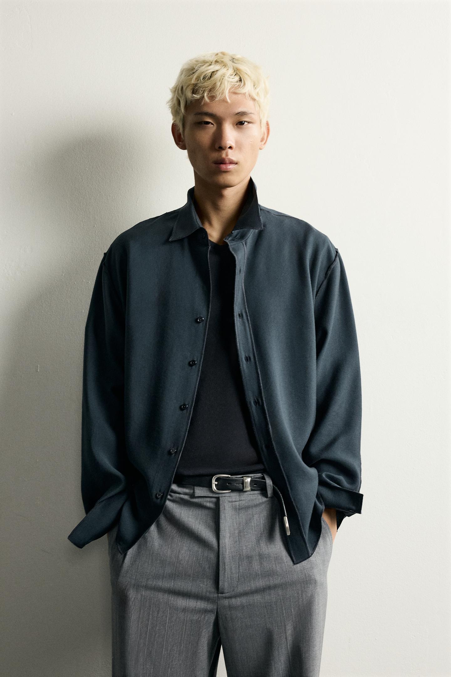 Мужская рубашка Zara Relaxed-Fit Fluid, цвет: Чёрный — фото 2