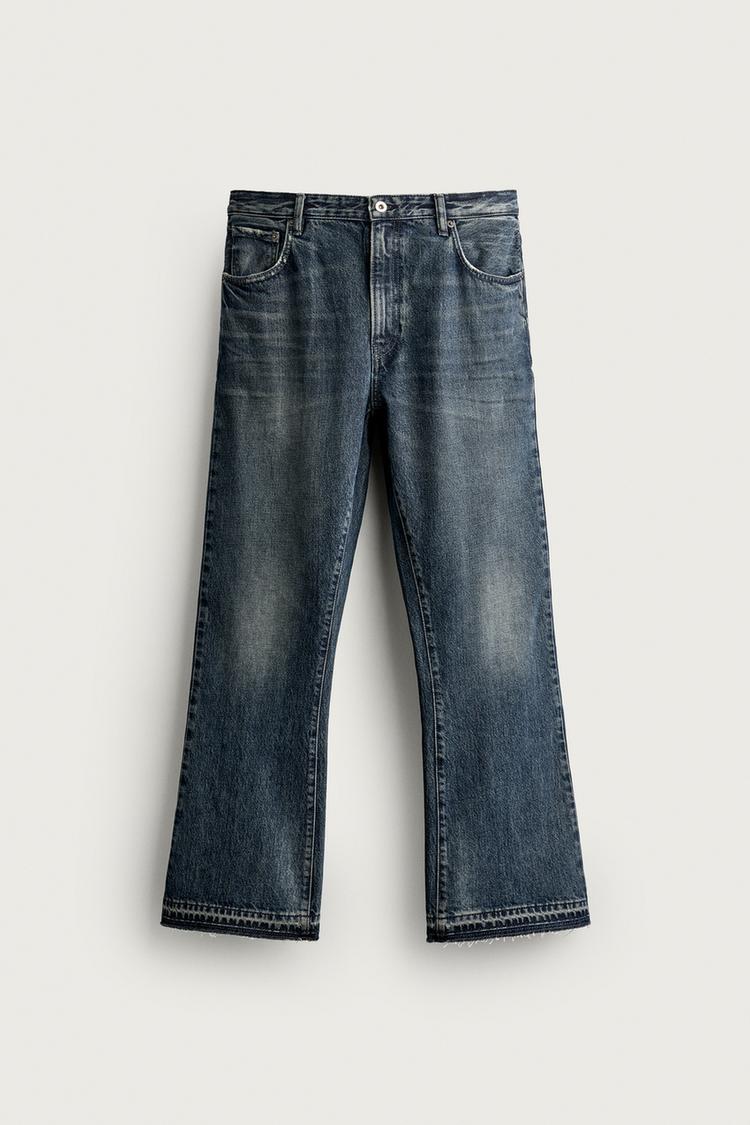 CONTRASTING POCKET FLARE JEANS — Blue