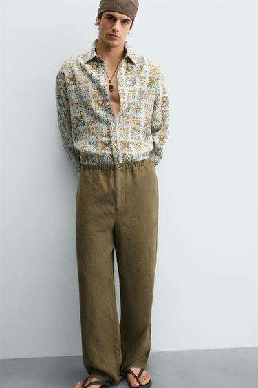 100% LINEN RELAXED FIT TROUSERS - Dark khaki by Zara - Image 5