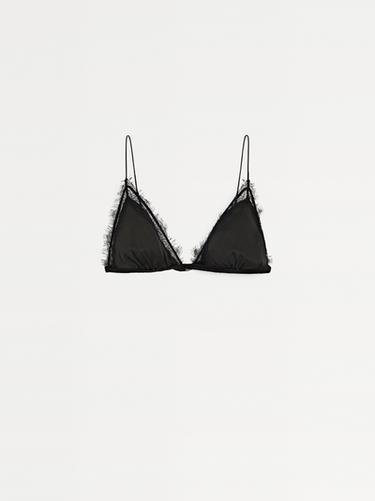 Top mezcla seda detalle encaje - Negro de Zara