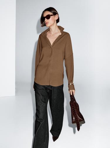 Zara Flowing shirt with hidden buttons - Mink marl - Image 0