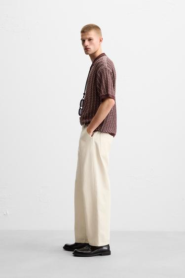 CONTRAST TEXTURED KNIT POLO SHIRT - Burgundy by Zara - Image 3