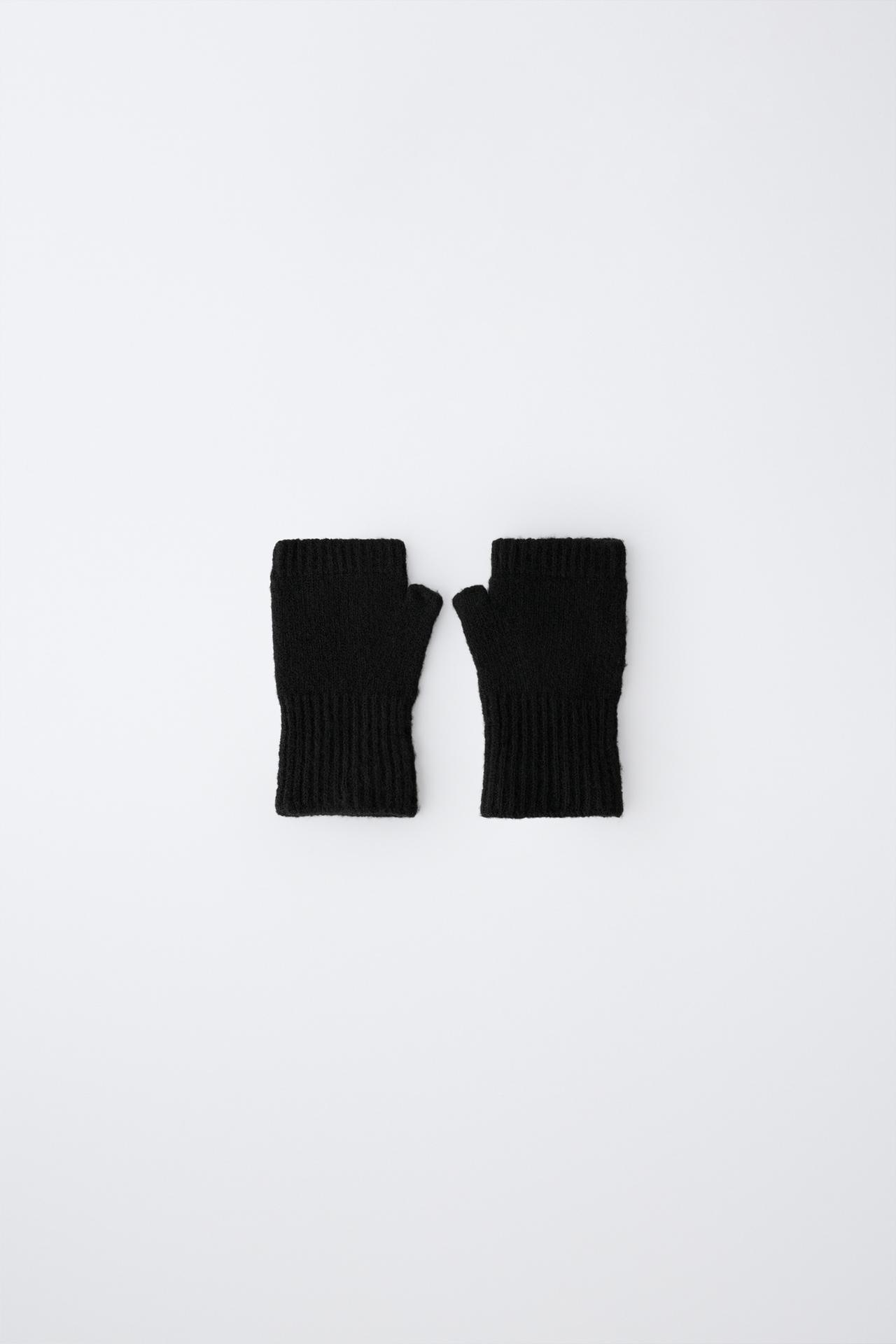 PLAIN MITTEN GLOVES — Black