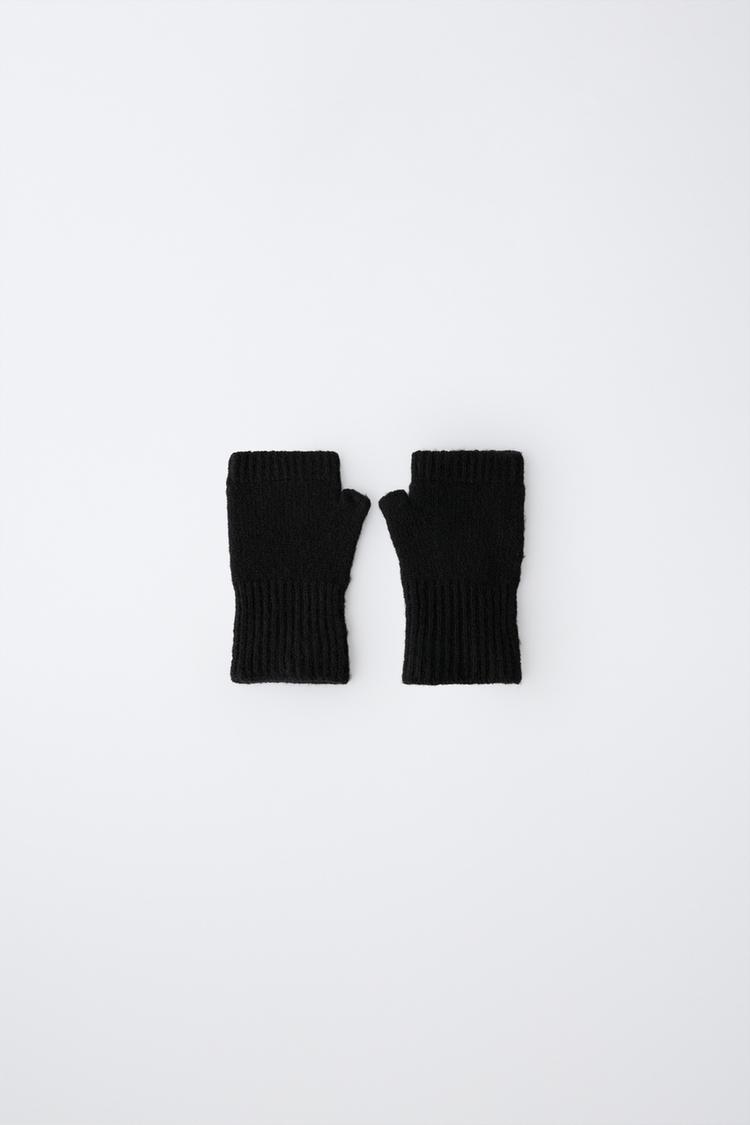 PLAIN MITTEN GLOVES — Black