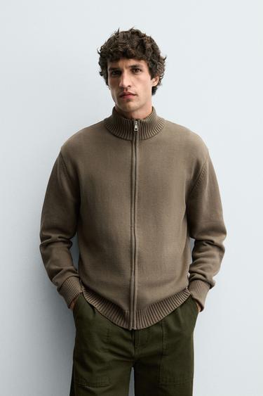 ZIP-UP KNIT CARDIGAN - Moss green by Zara