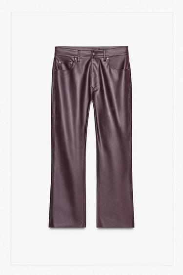 Zara ZW COLLECTION FAUX LEATHER BOOTCUT PANTS - Burgundy