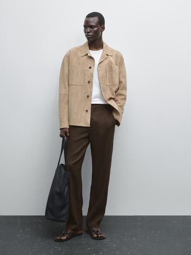 Zara Straight-leg pinstripe trousers - Brown - Image 0