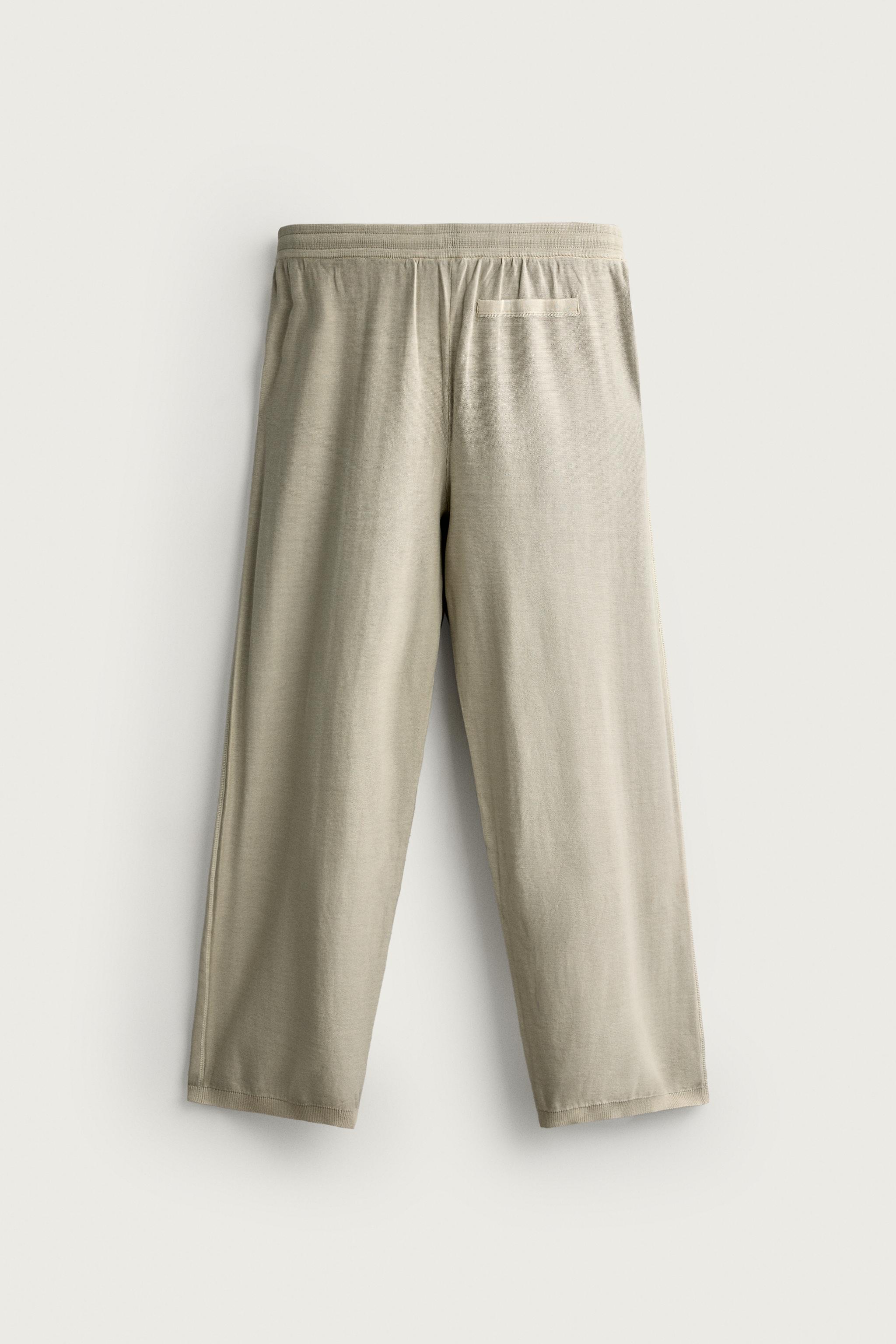 COTTON KNIT RELAXED-FIT PANTS — Light gray