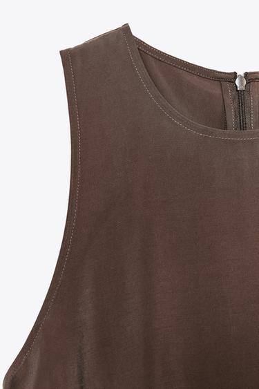 ROBE MI-LONGUE FLUIDE À VOLUME - Chocolat de Zara - Image 7