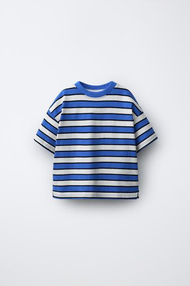 STRIPED T-SHIRT - Ecru / Blue by Zara