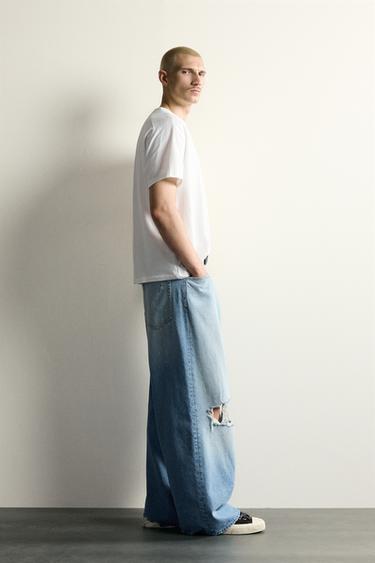 RIPPED BAGGY FIT JEANS - Blue by Zara
