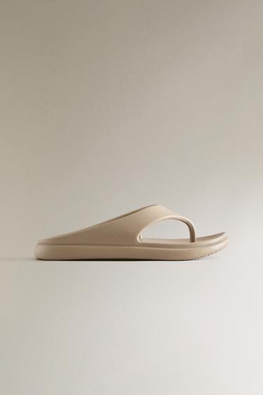 Zara RUBBERIZED FLAT SANDALS - Green - Image 0