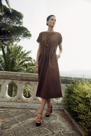 ZW COLLECTION PLEATED MIDI DRESS - Brown by Zara