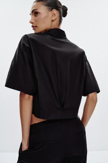 CHEMISE EN POPELINE À MANCHES LARGES - Noir de Zara - Image 4
