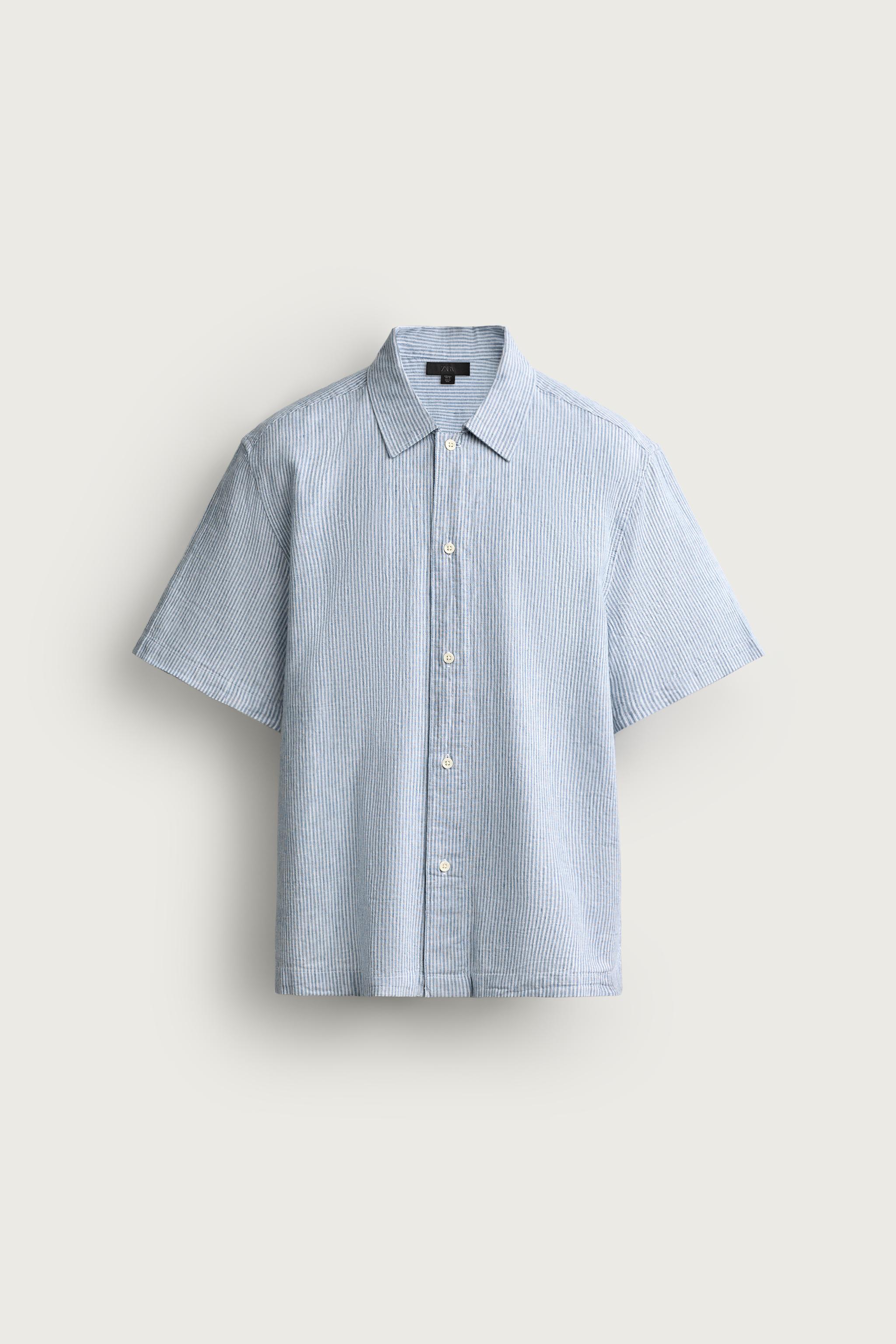 FLOWY STRIPED SHIRT — Light blue