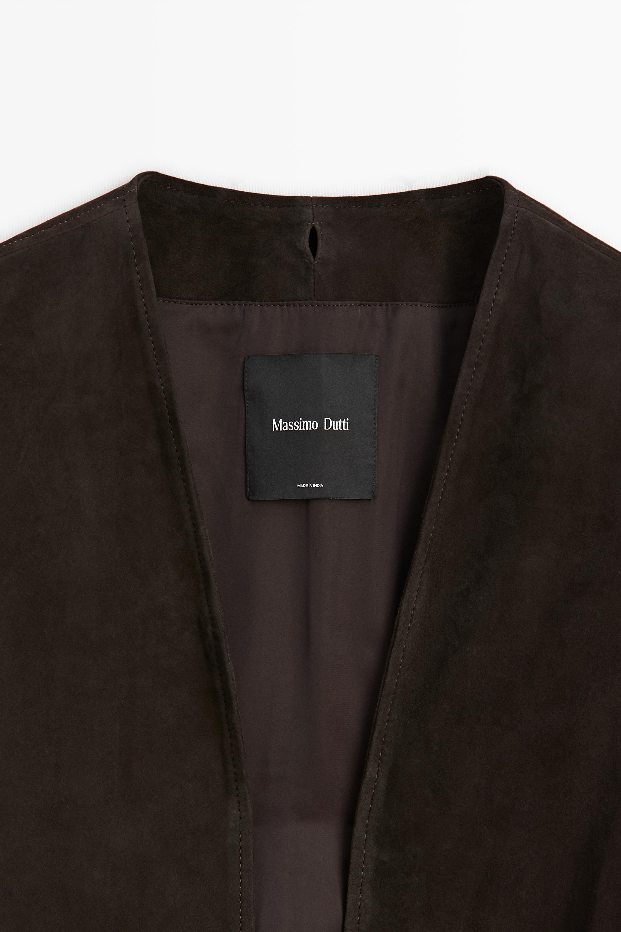 Manteau en cuir finition daim à col amovible