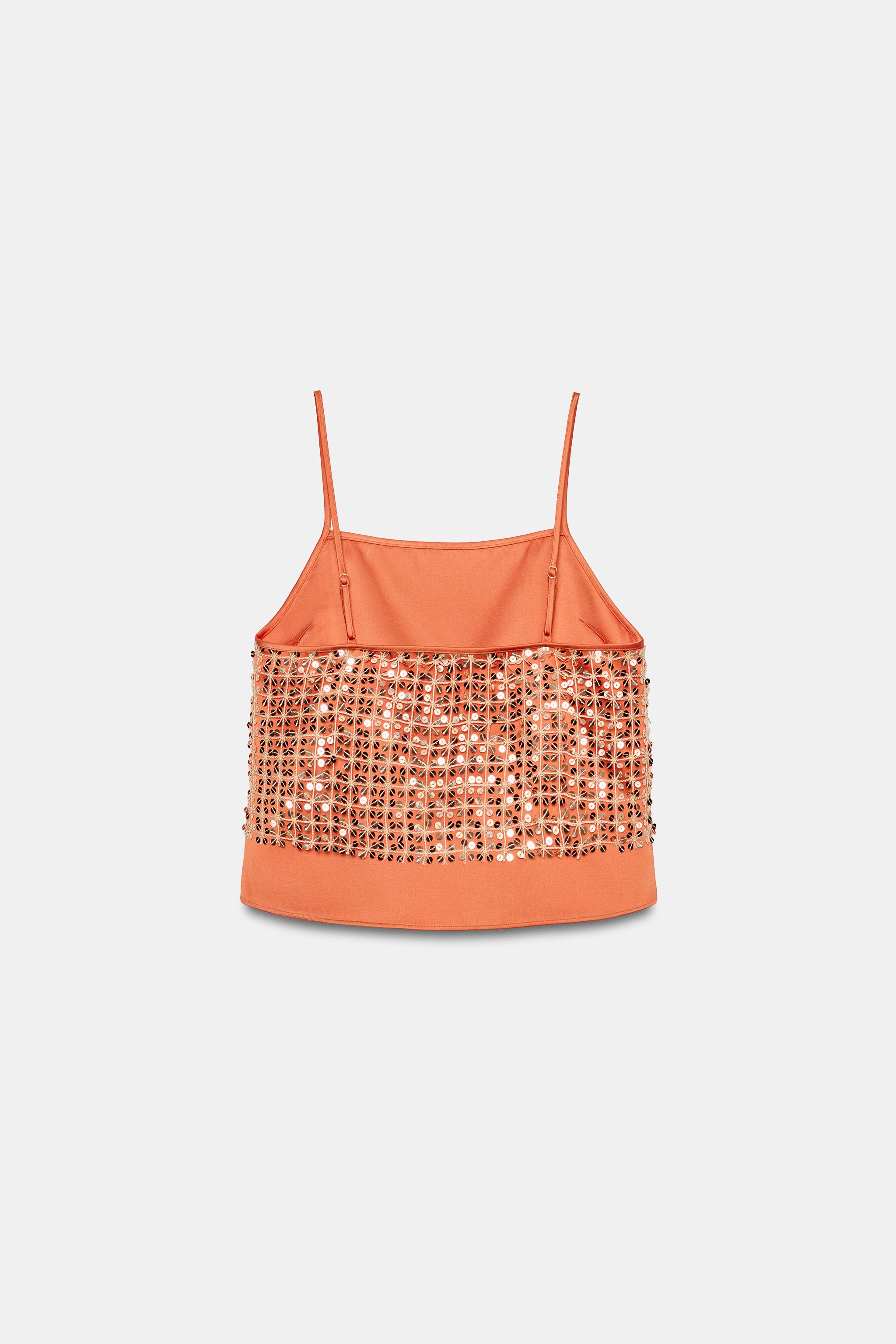SEQUIN CROP TOP - Orange | ZARA United States