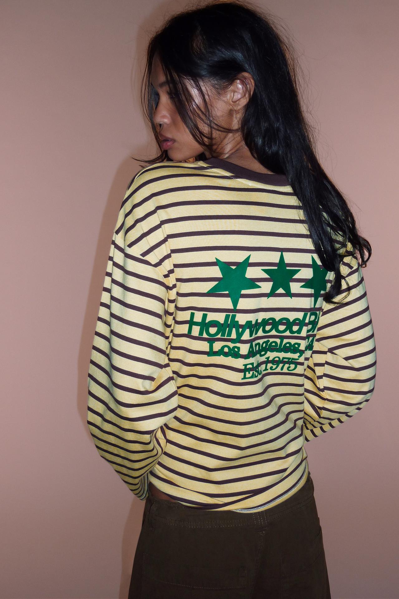 STRIPED TEXT T-SHIRT — Yellow