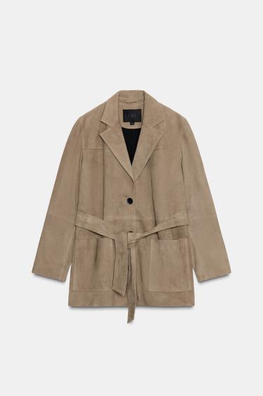 100% LEATHER JACKET WITH BELT - Stone by Zara