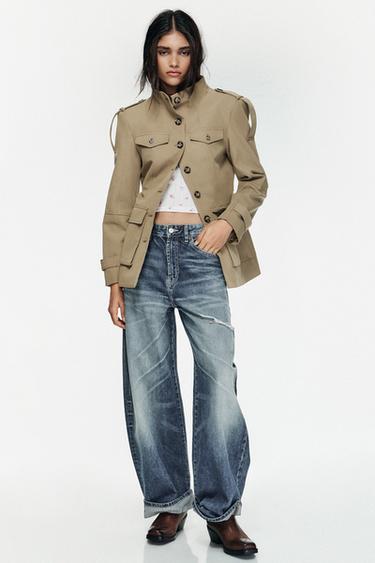 Zara TABBED POCKET JACKET - Light khaki