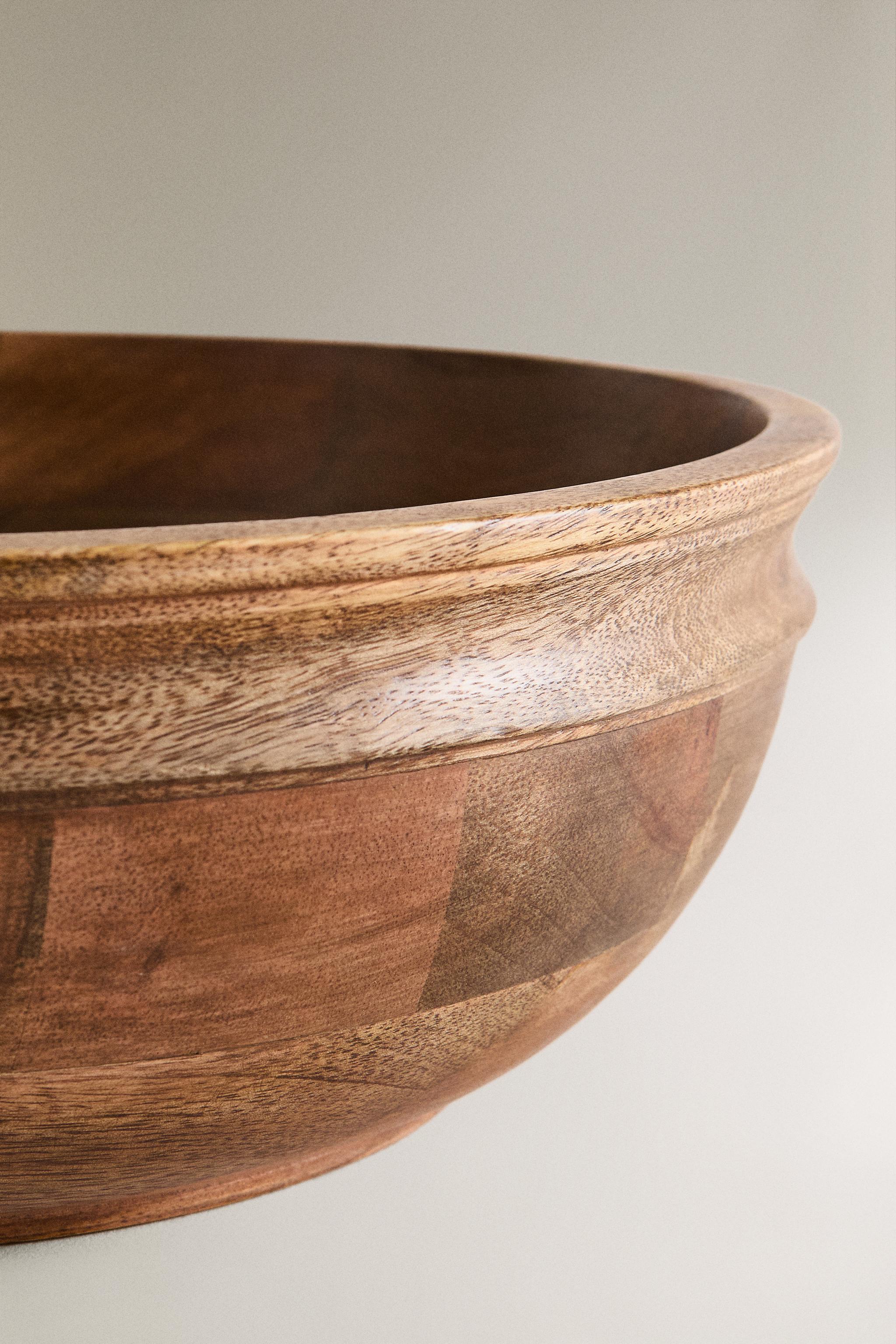 MANGO WOOD SALAD BOWL — Light beige